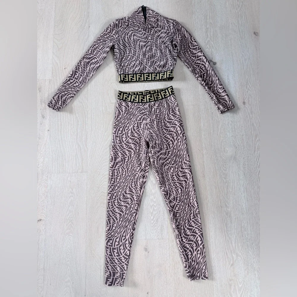 Fendi Geometric Matching Leggings Set - Brown and Black size XS/S - Picture 13 of 16